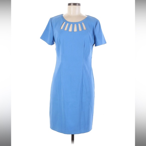 AB Studio Blue Cutout Neck Sheath Dress Size 10 Business Casual Midi - Picture 9 of 9